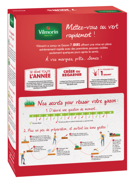 7 jours, pousse rapide - Gazon 7 jours - 3 kg + Semoir à main Gazon/Engrais - MEDIA_PACKAGING_VERSO